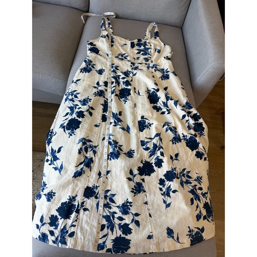 NWT Old Navy linen blend floral smocking romantic blue fit & flare midi dress-L - Picture 11 of 12